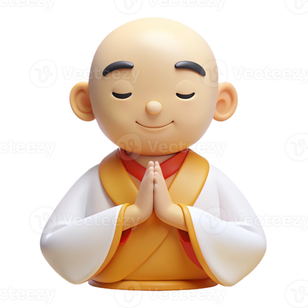 Smiling Monk in Prayer Pose, 3D Rendering png