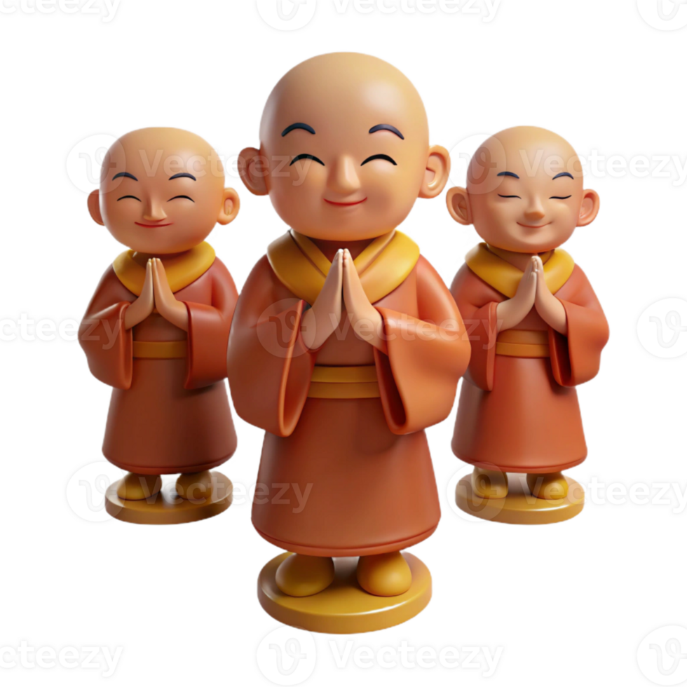 Three Monks in Prayer Pose 3D Illustration png