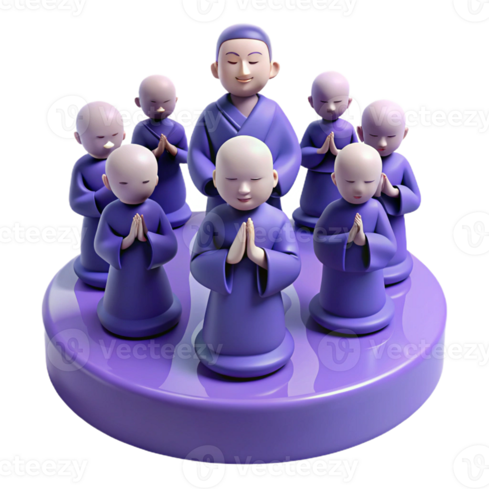 3D Render of Monks Praying in Circle png