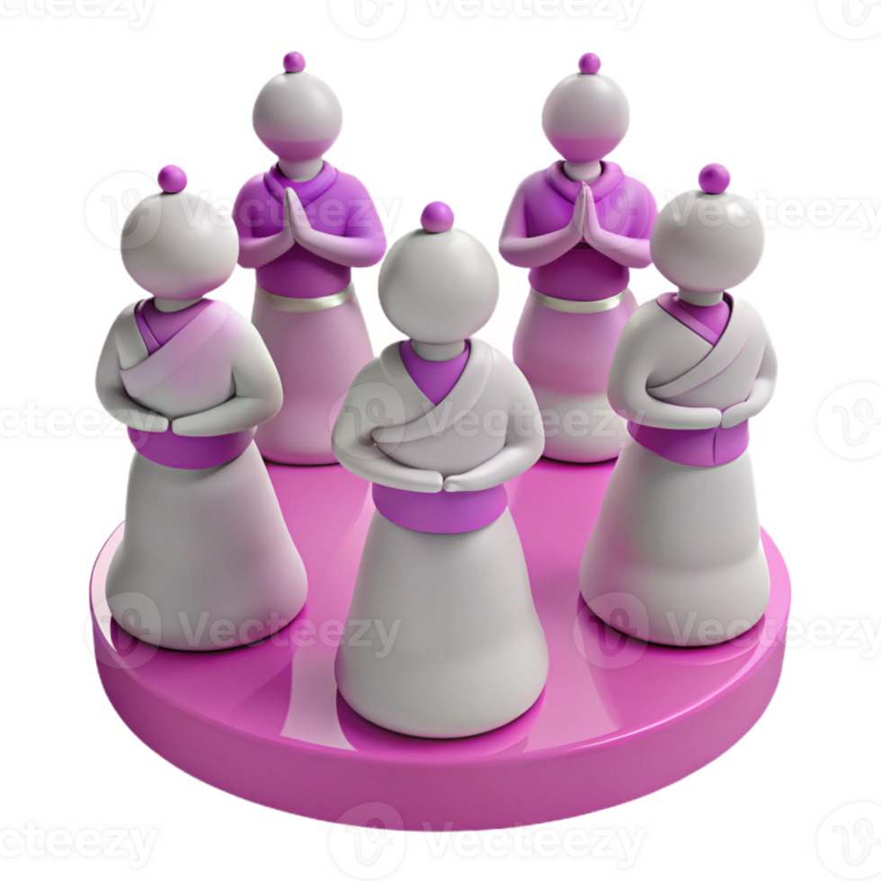 3D Illustration of Five Figures in Praying Posture png