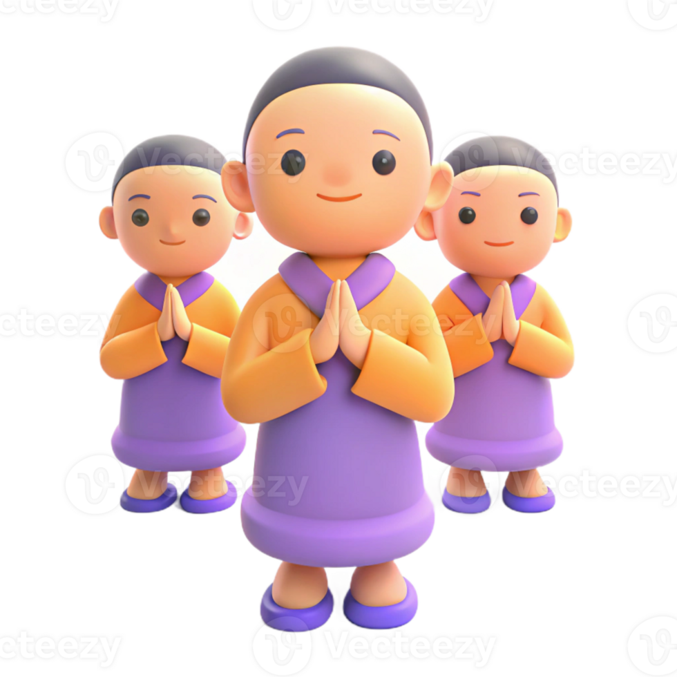 Three Cartoon Monks in Prayer Pose png