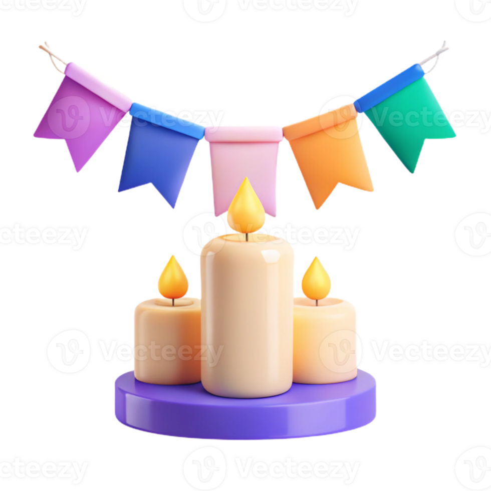 Three Candles and a Colorful Bunting png