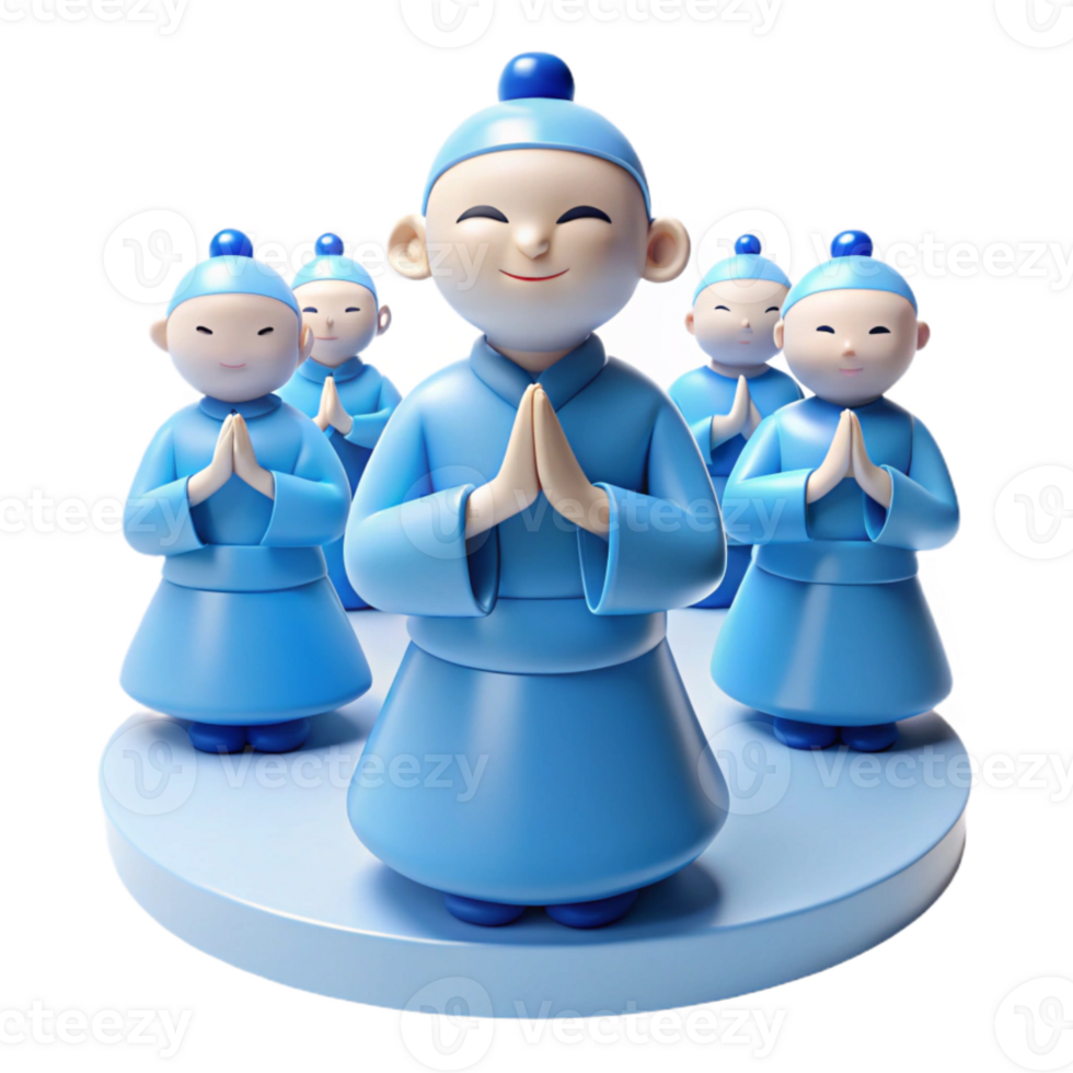 Group of Cartoon Characters in Blue Robes Praying png