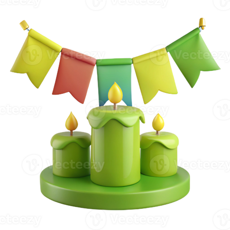 3D Rendered Green Candles with Colorful Flags png
