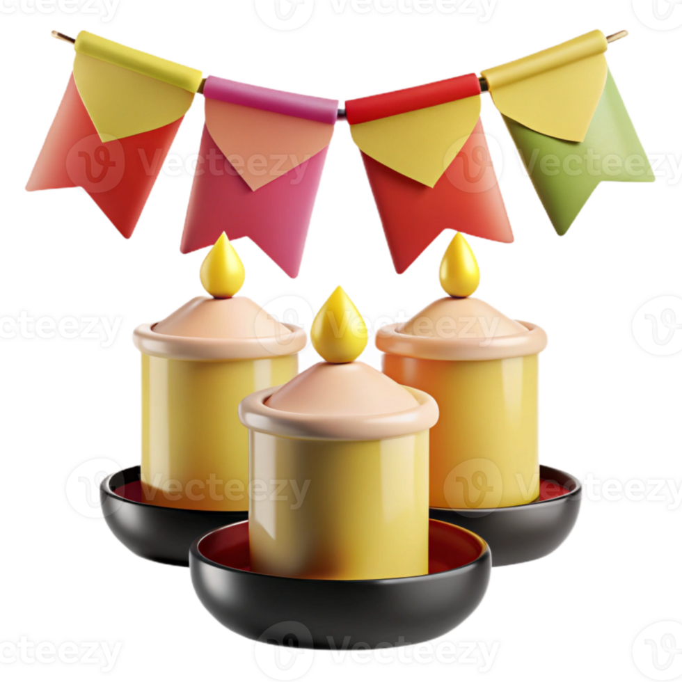 Three Burning Candles with Colorful Flags png