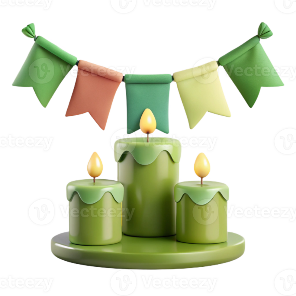 Green Candles with Colorful Party Flags png