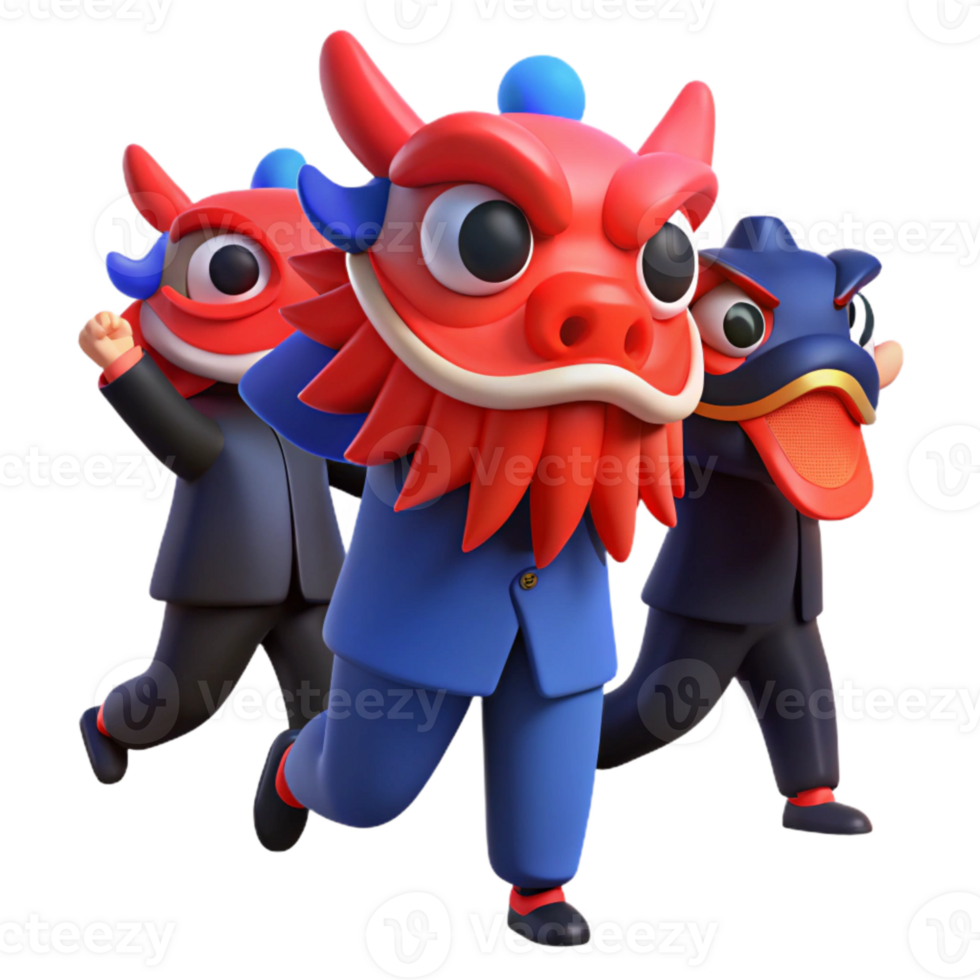 Three 3D Cartoon Characters Wearing Traditional Costumes png