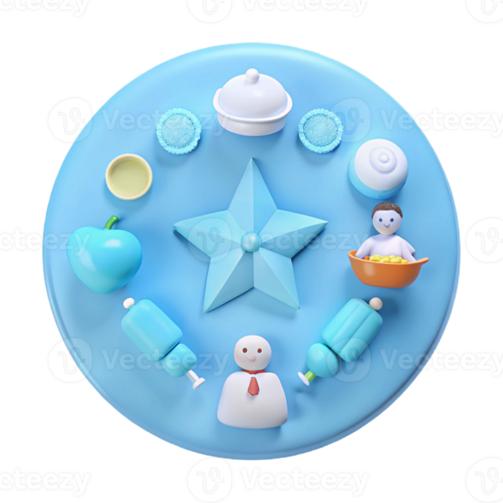 Blue 3D Rendered Objects on Circular Background png