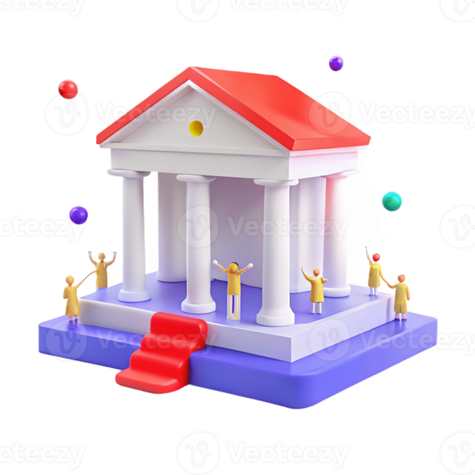 3D Illustration of a Building with Columns and People png