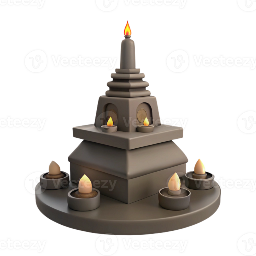 3D Render of a Stone Stupa with Candles png
