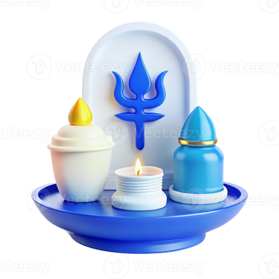 3D Render of a Blue and White Altar with a Trident png