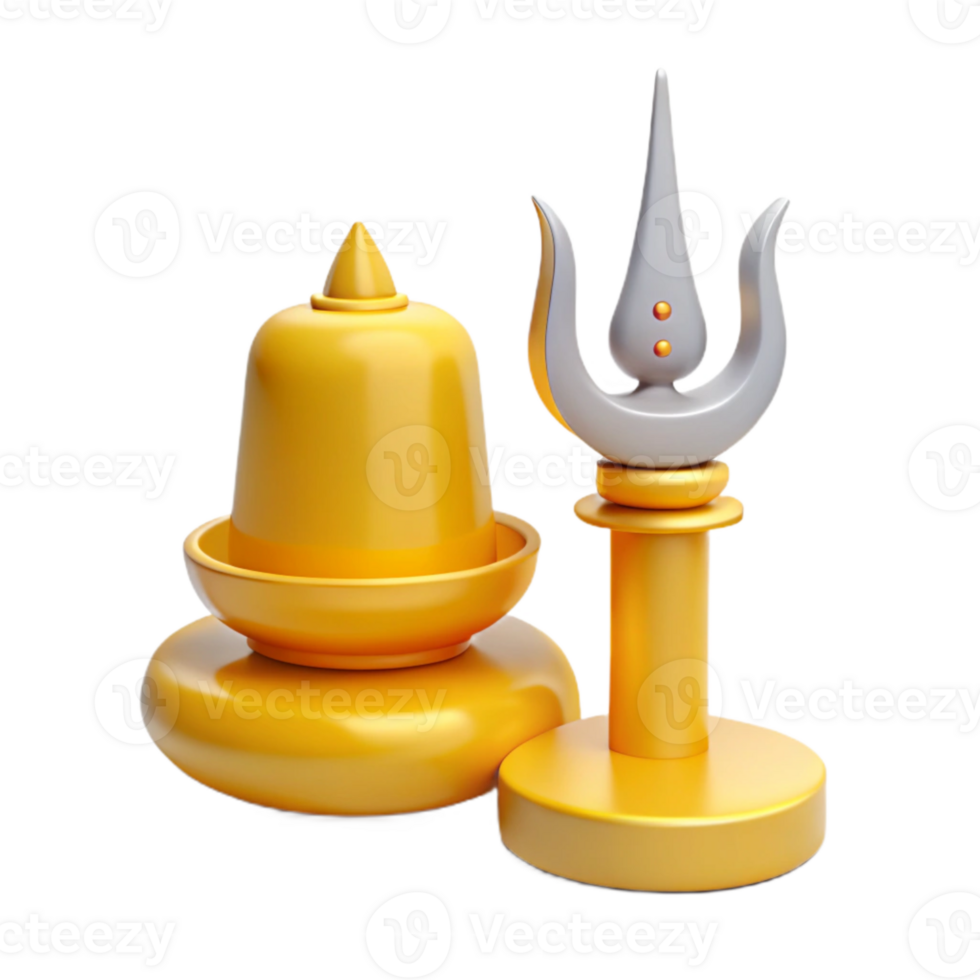 Golden Shiva Lingam and Trishul 3D Render png