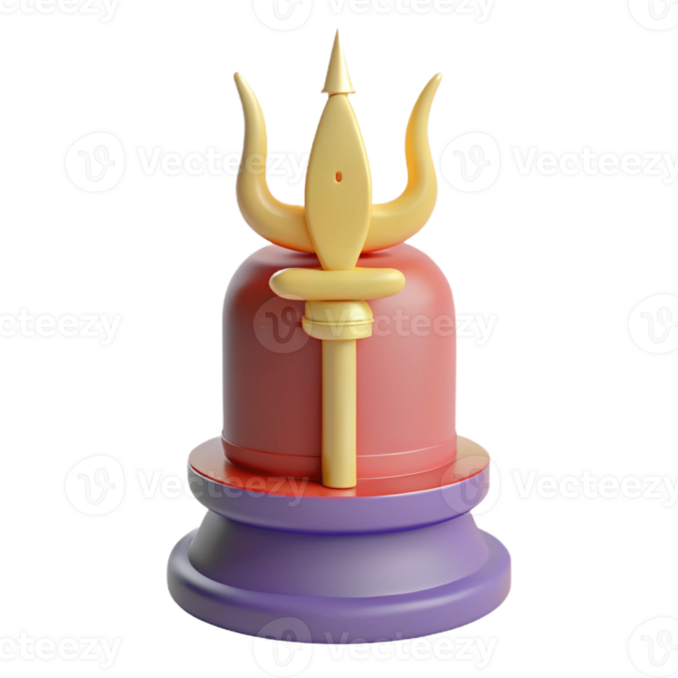 3D Render of a Golden Trident on a Red and Purple Base png