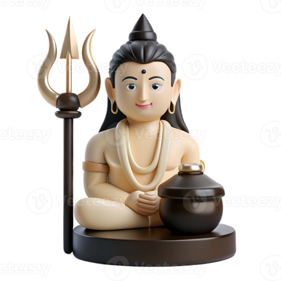 3D Render of Hindu Deity Sitting with Trishul and Pot png