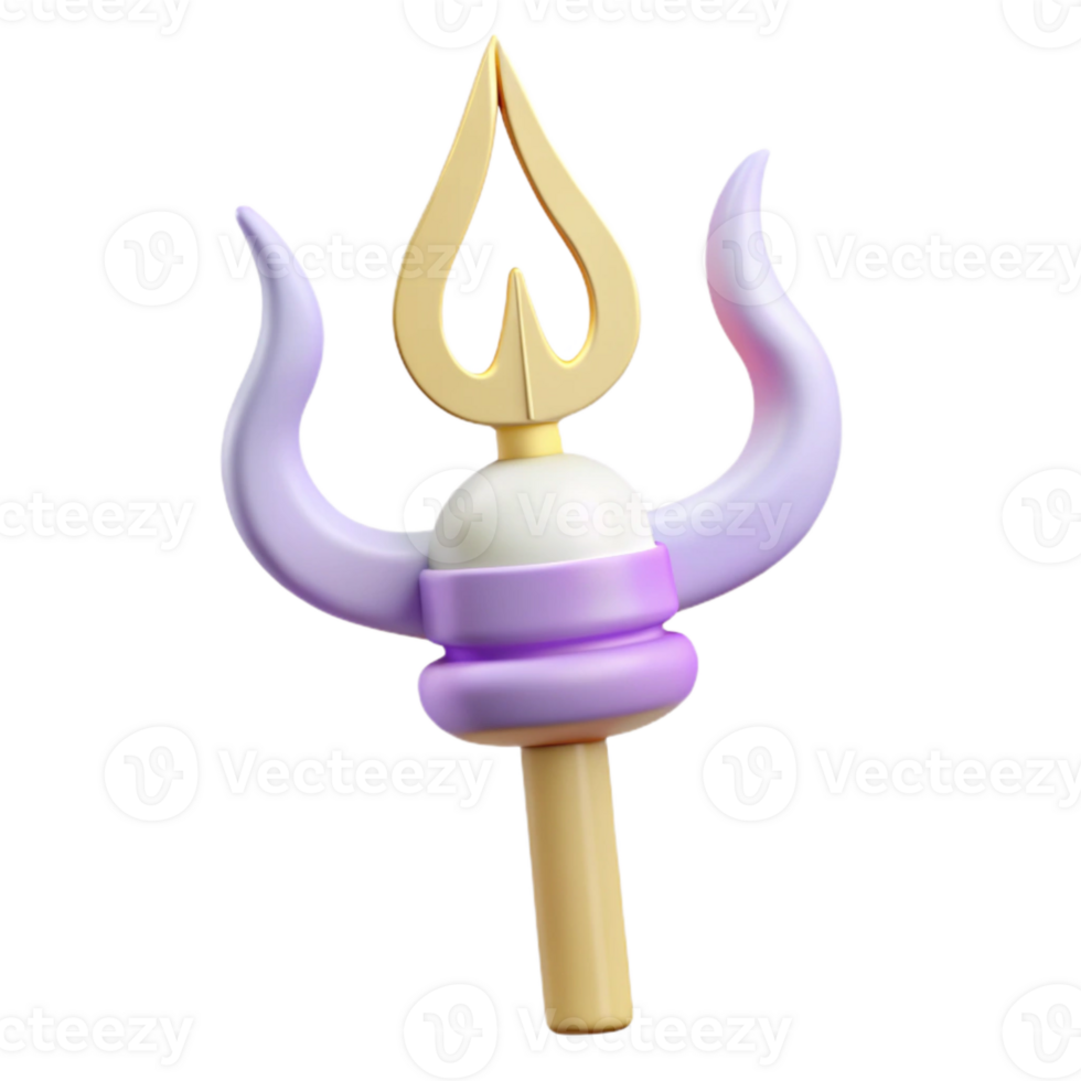 Purple and Gold Three-Pronged Staff with Curved Handles png