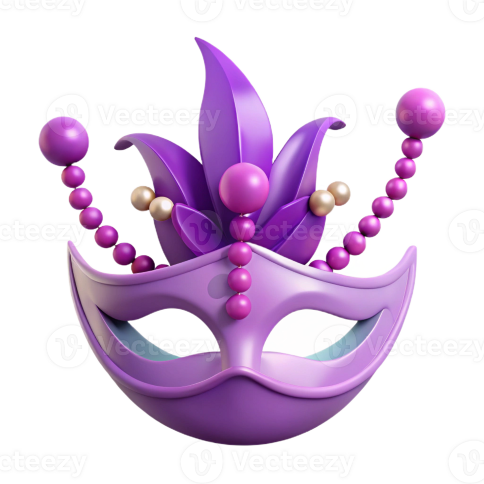 Purple 3D Mask with Beads and Feathers png