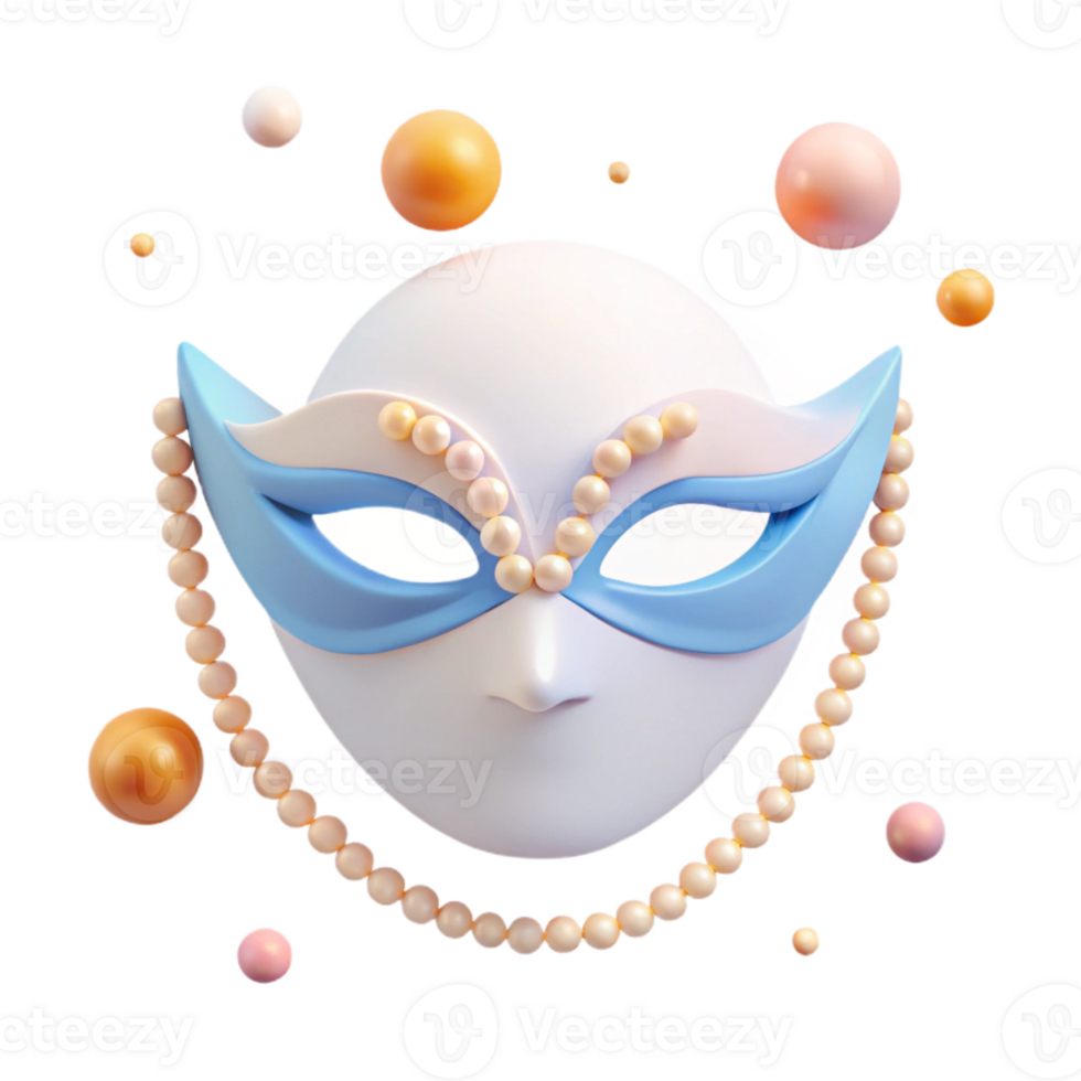 Elegant White Mask with Blue Accents and Pearl Necklace png