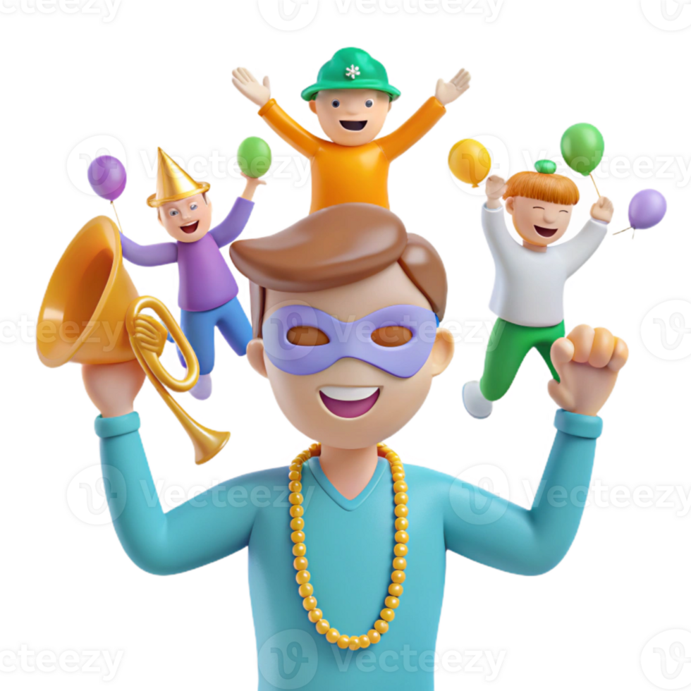 Celebrating with Friends Fun and Festive 3D Cartoon Characters png