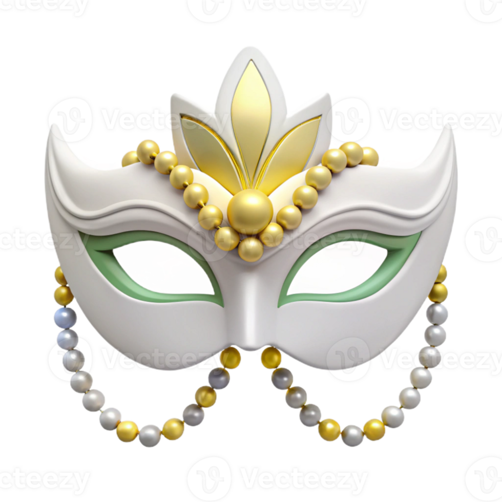White and Gold Masquerade Mask with Pearl Beads png