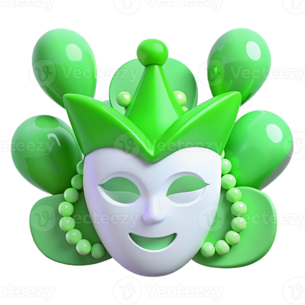 Smiling White Mask with Green Balloons and Hat png
