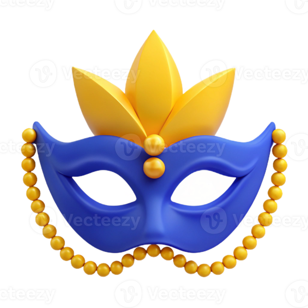 Blue and Gold Masquerade Mask with Bead Garland png