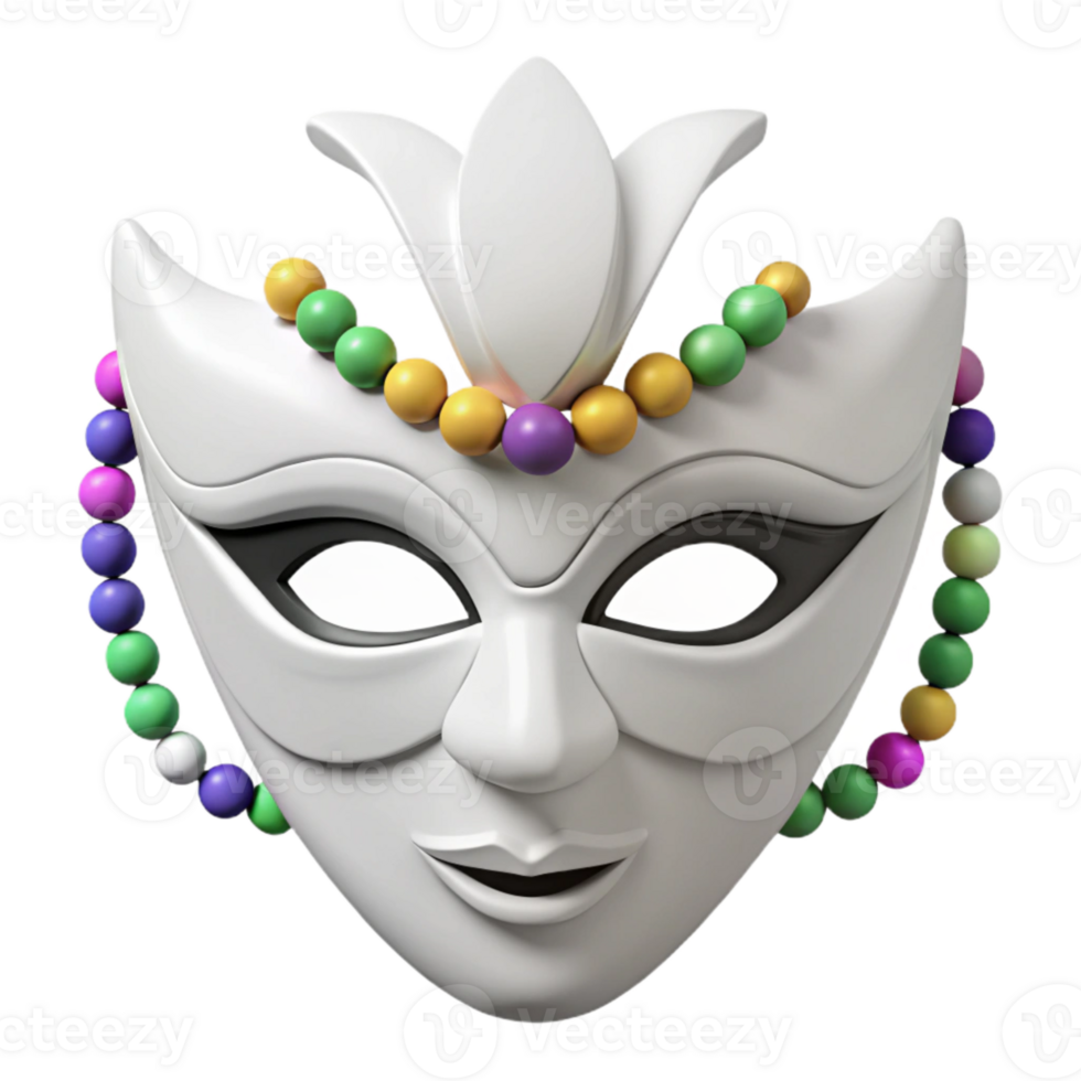 White Venetian Carnival Mask with Colorful Beads png