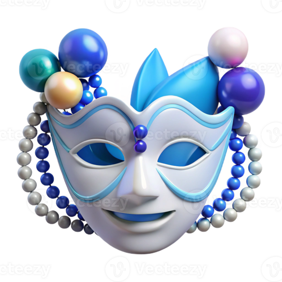 Smiling White Mask with Blue and White Decorations png