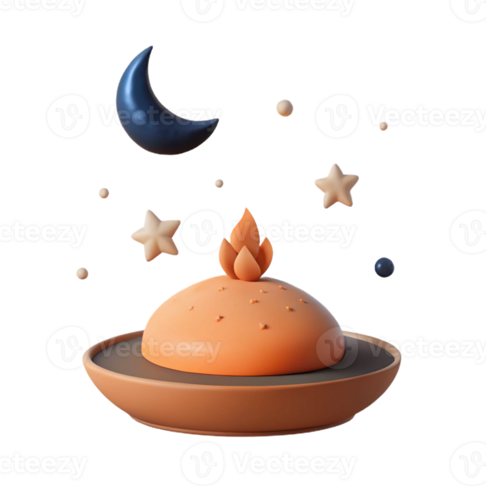 3D Rendered Illustration of a Planet with a Flame and Stars png