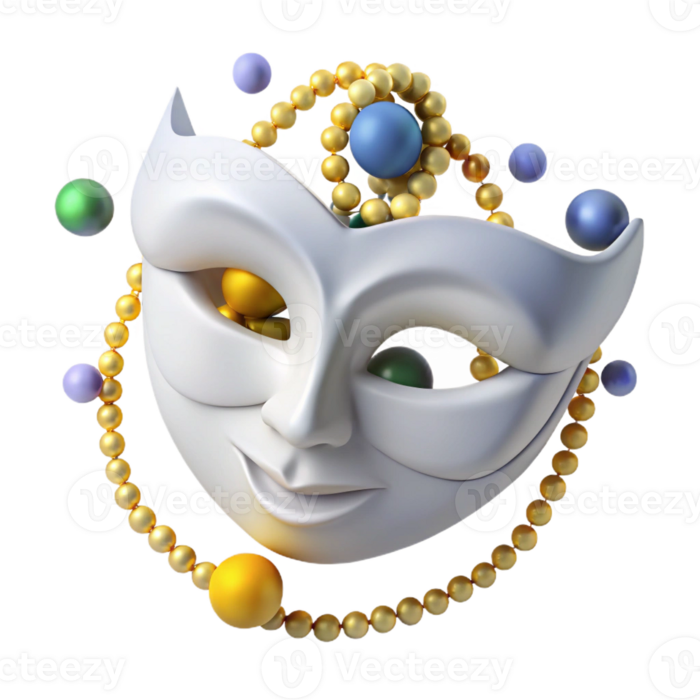 White Mask with Gold Beads and Colorful Spheres png