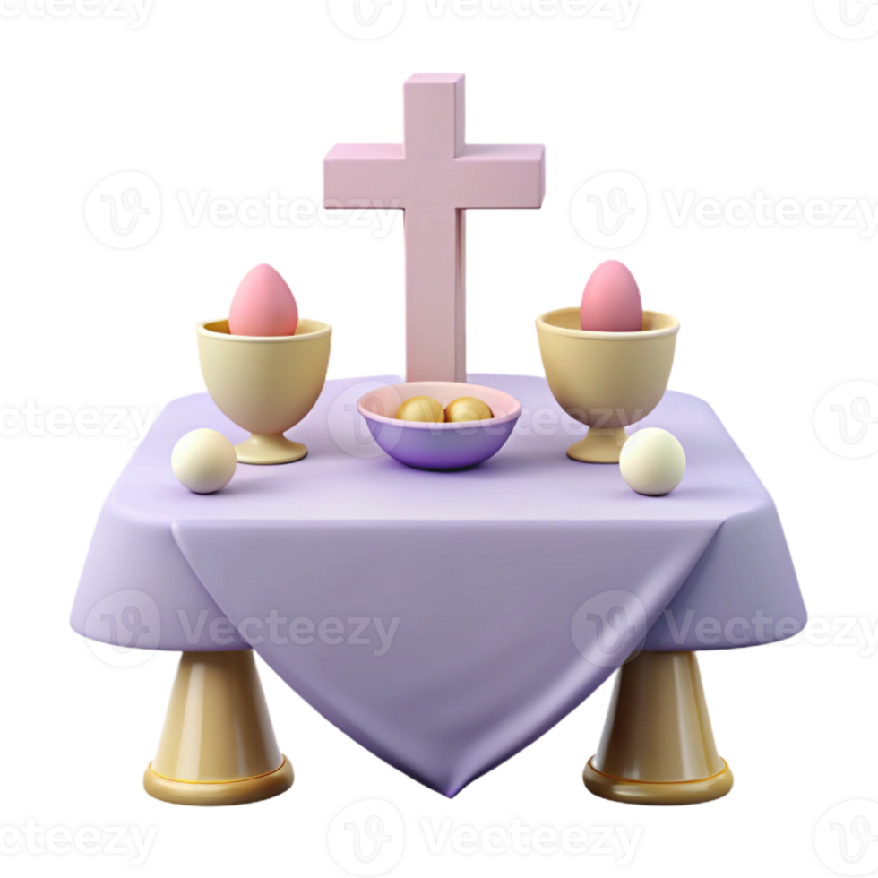 Easter Tabletop Still Life with Cross, Eggs, and Bowls png