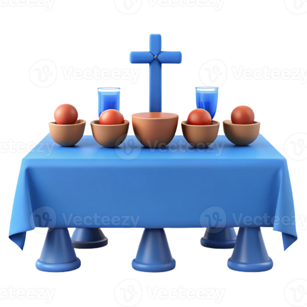 Table Setting with Cross, Bowls, and Eggs png