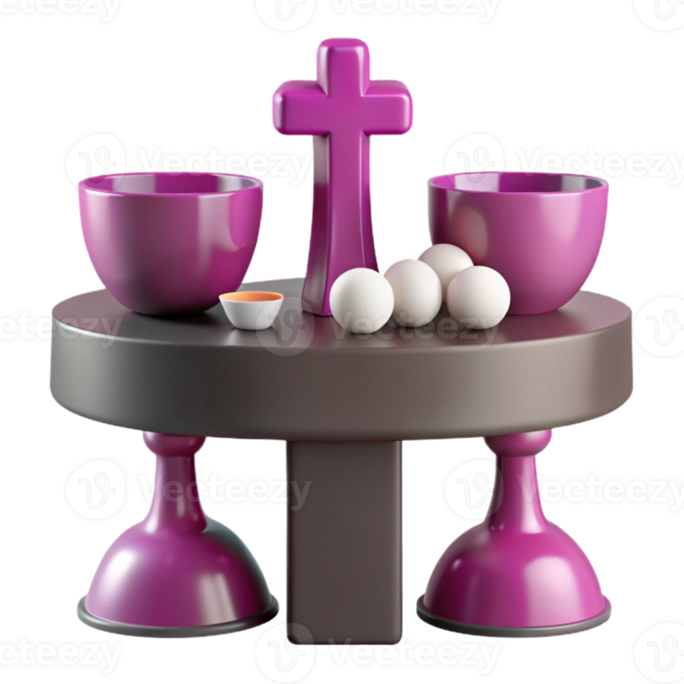 3D Render of Religious Table Setting with Chalice, Cross and Host png
