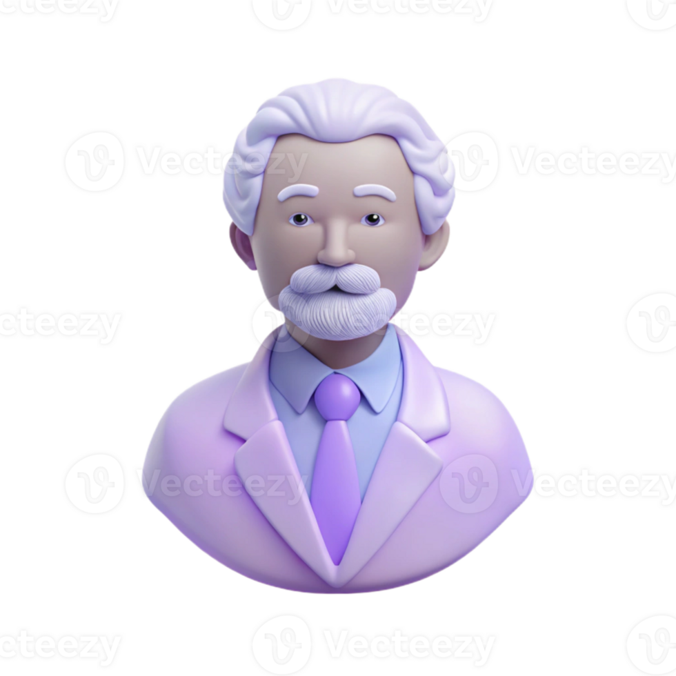 3D Rendered Portrait of a Man with White Hair and a Purple Tie png