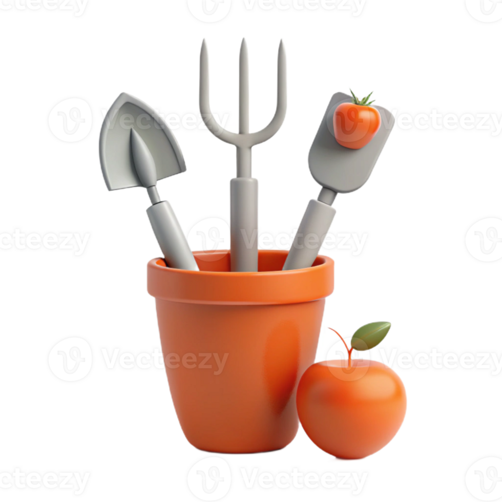 Gardening Tools in a Pot with Fruit png