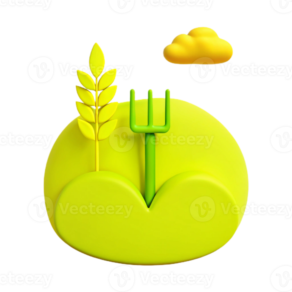 3D Illustration of a Field with Wheat and a Pitchfork png