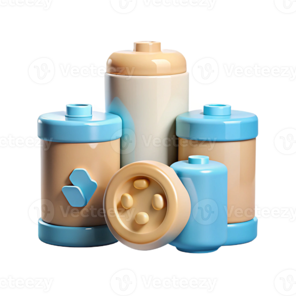 3D Rendered Set of Containers with Blue and Beige Colors png
