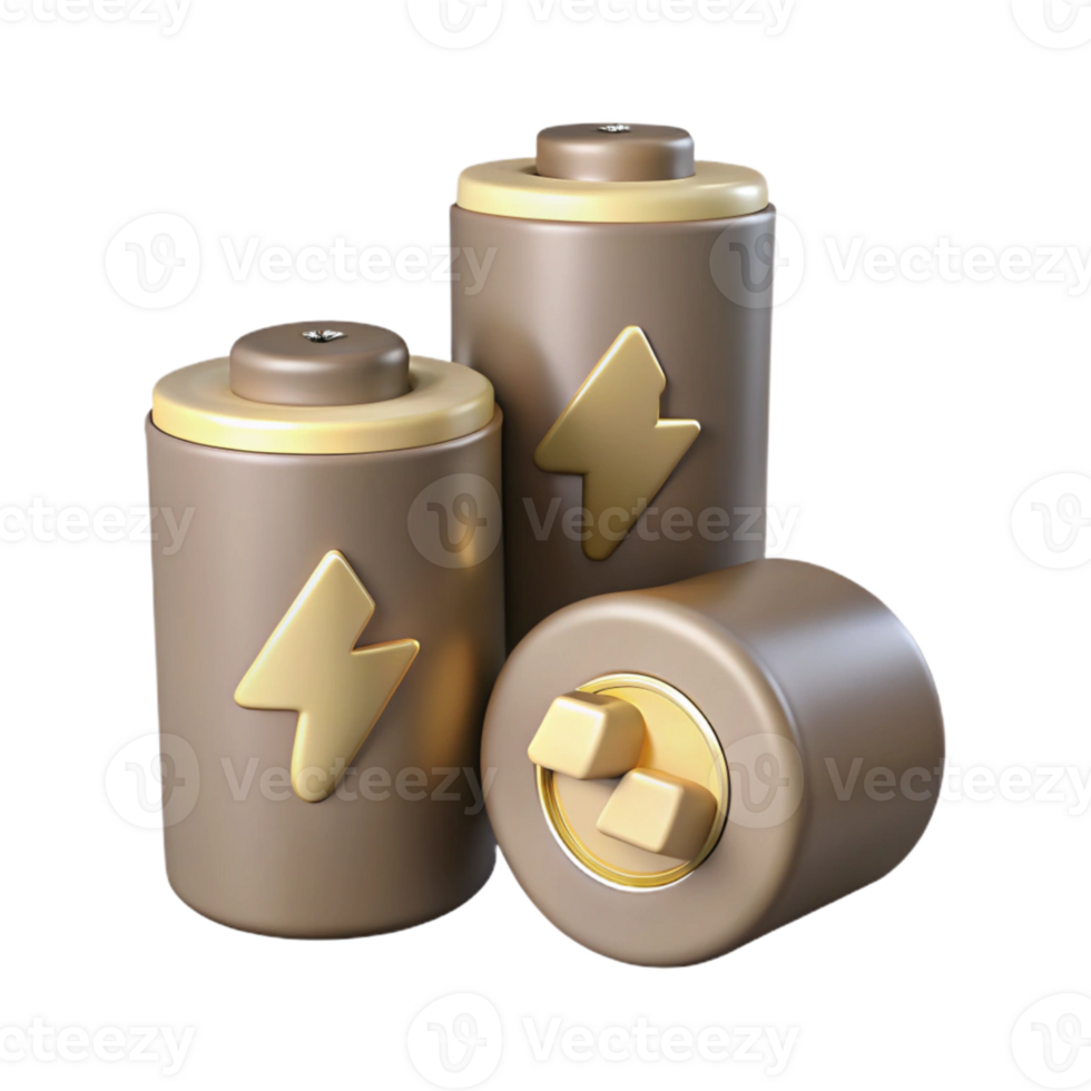 3D Rendered Battery Icons - Power and Energy Concept png