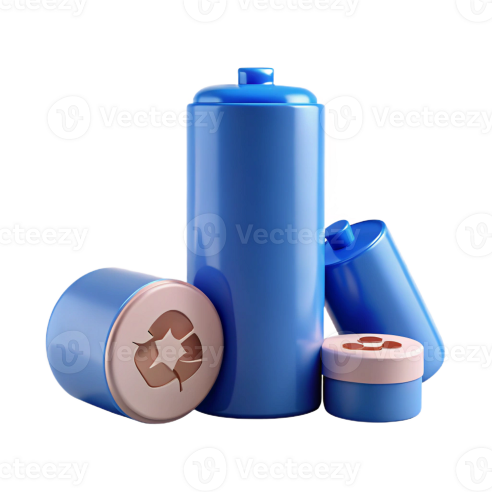 Blue Cylindrical Containers with Recycling Symbol png
