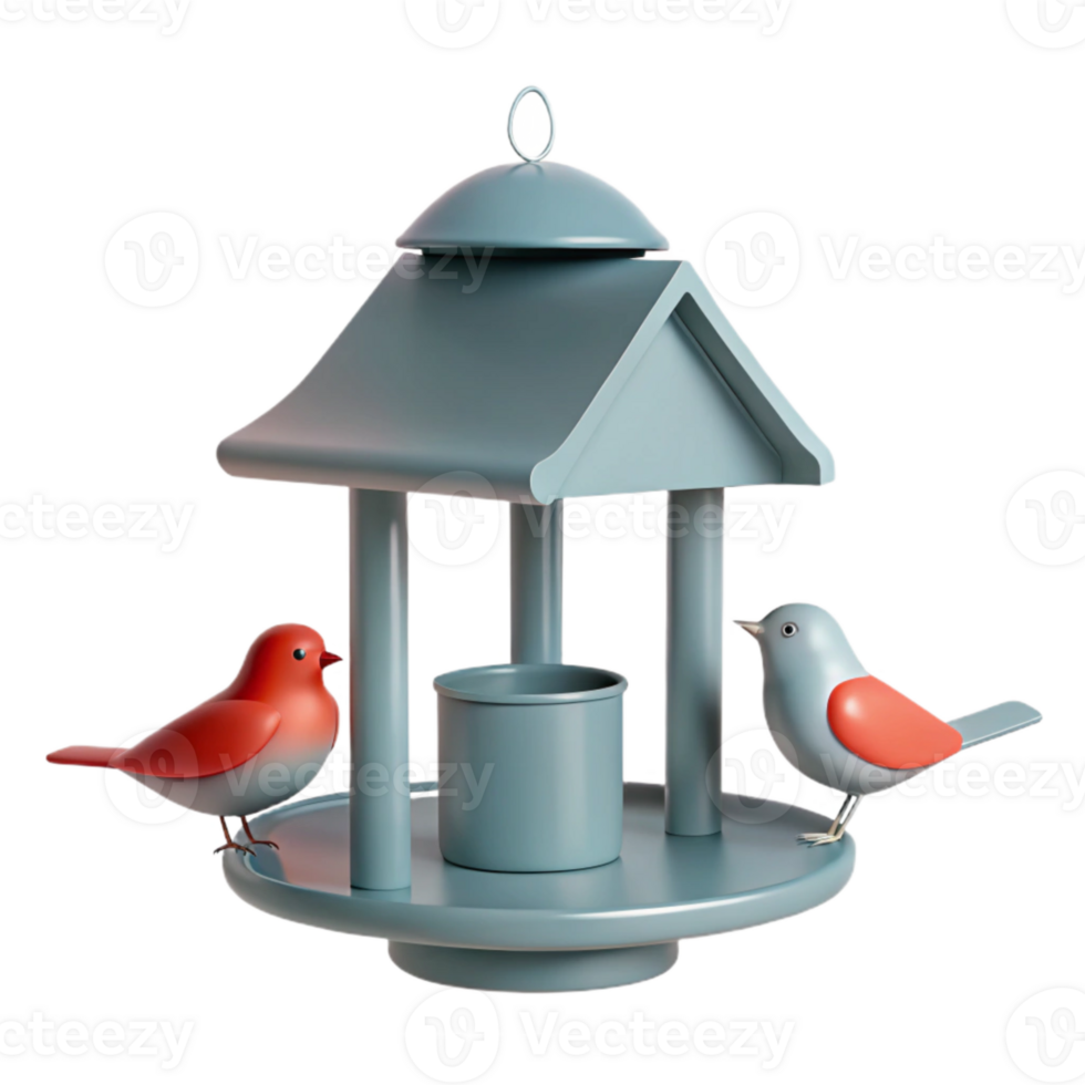 Blue Bird Feeder with Two Birds png