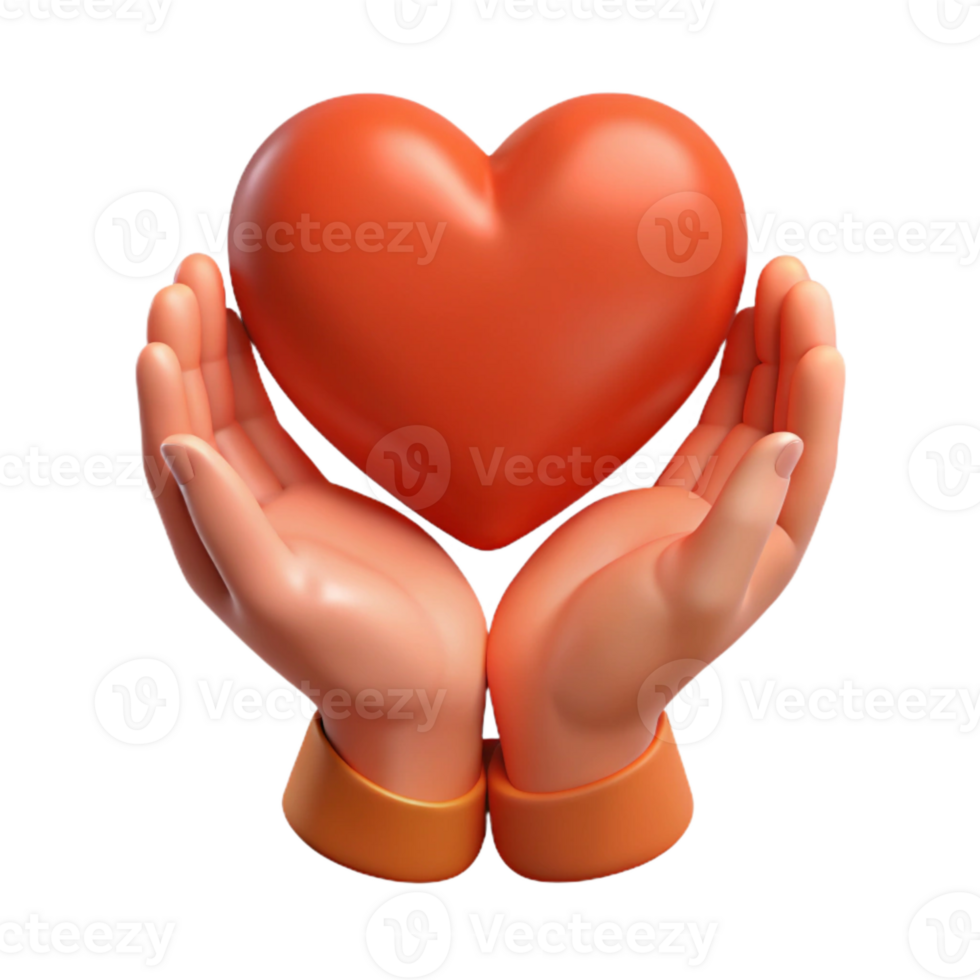 3D Rendered Hands Holding a Red Heart png