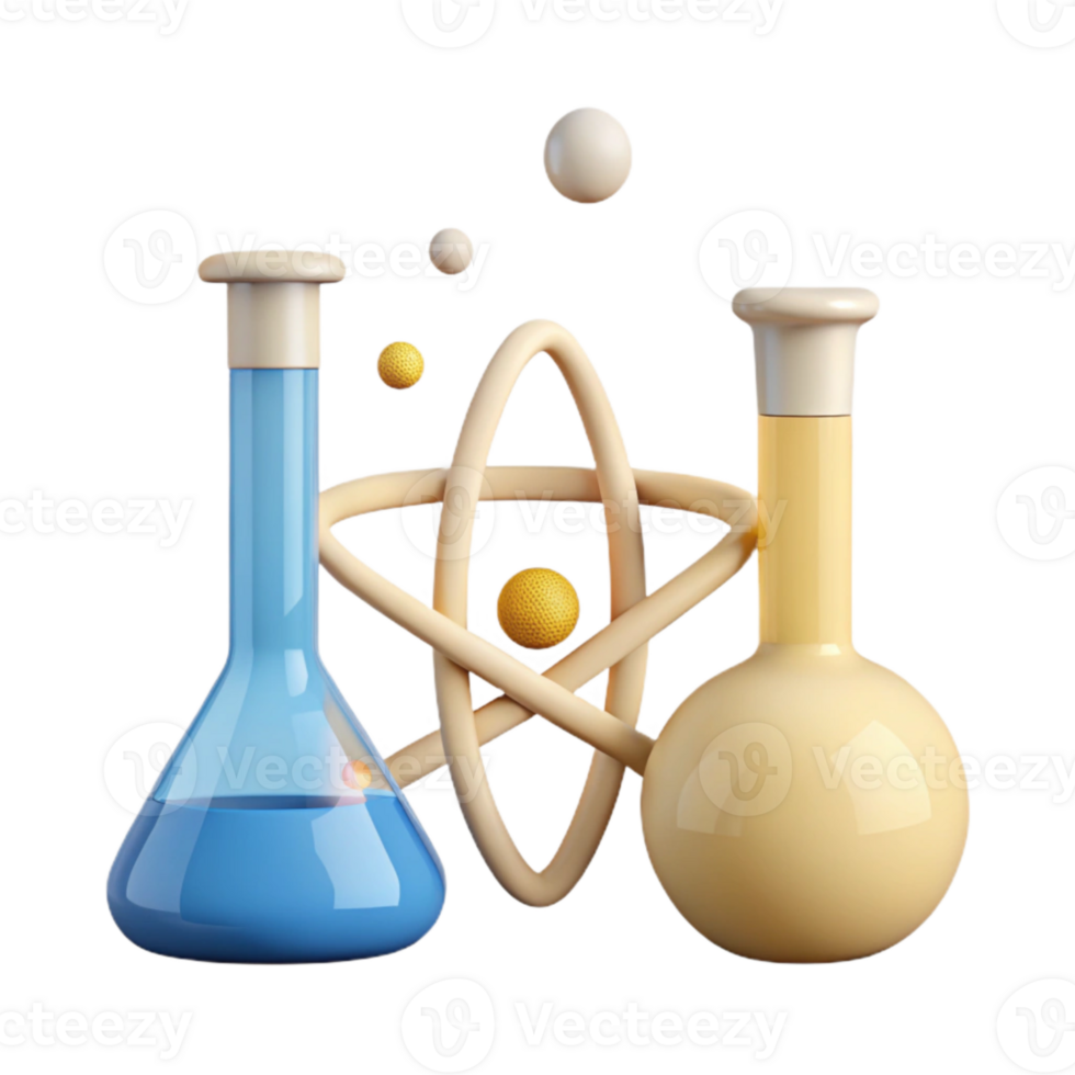 Atom Model with Beaker and Flask png