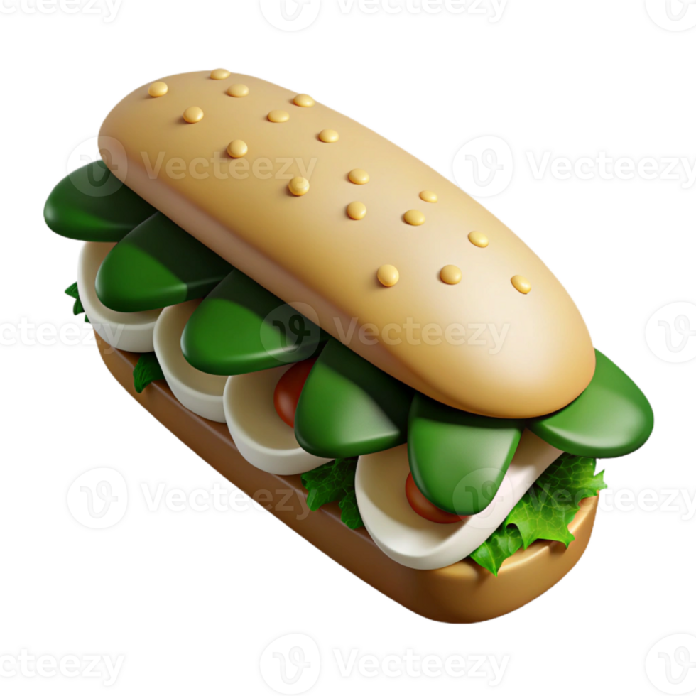 3D Render of a Delicious Veggie Sub Sandwich png