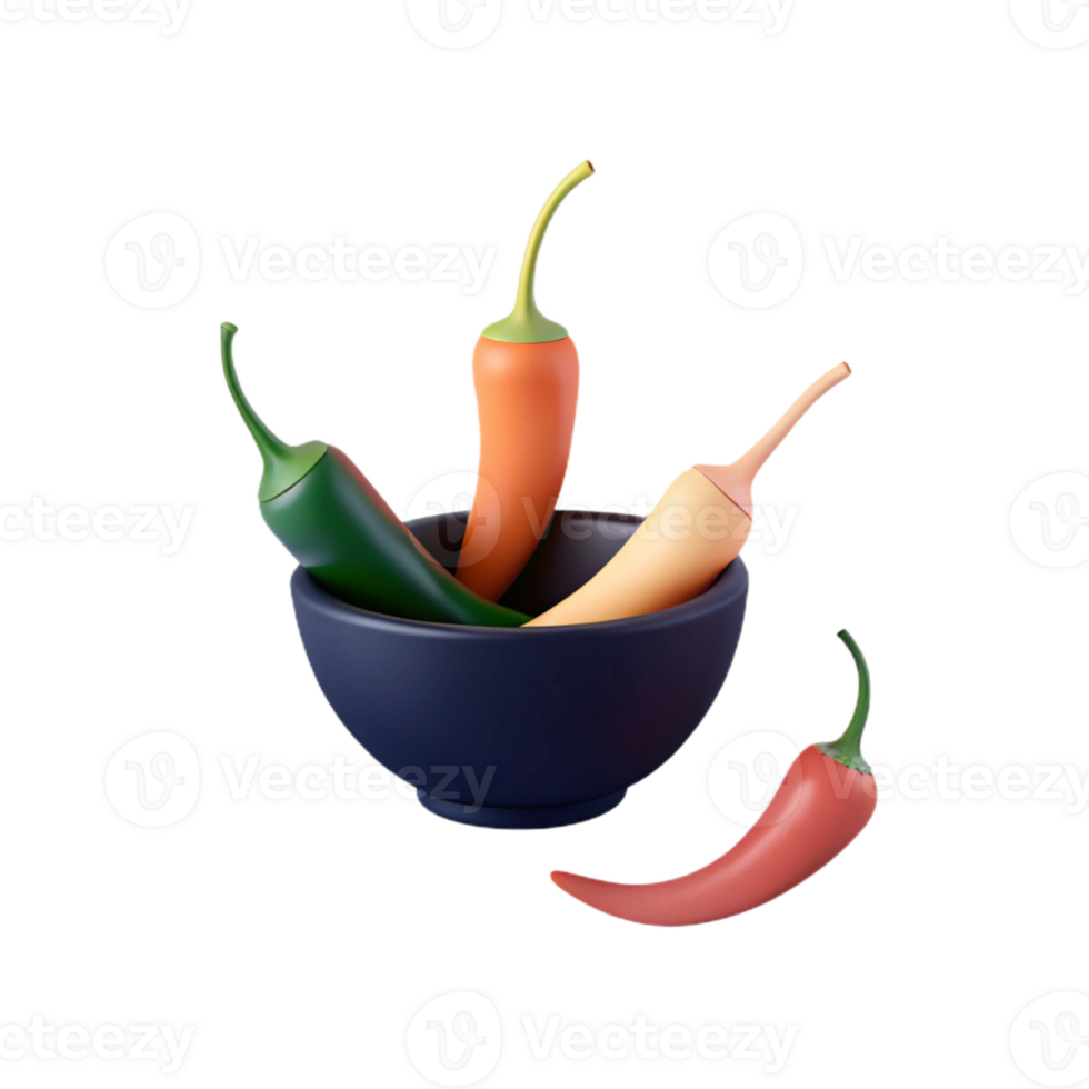 Colorful Chili Peppers in a Bowl png