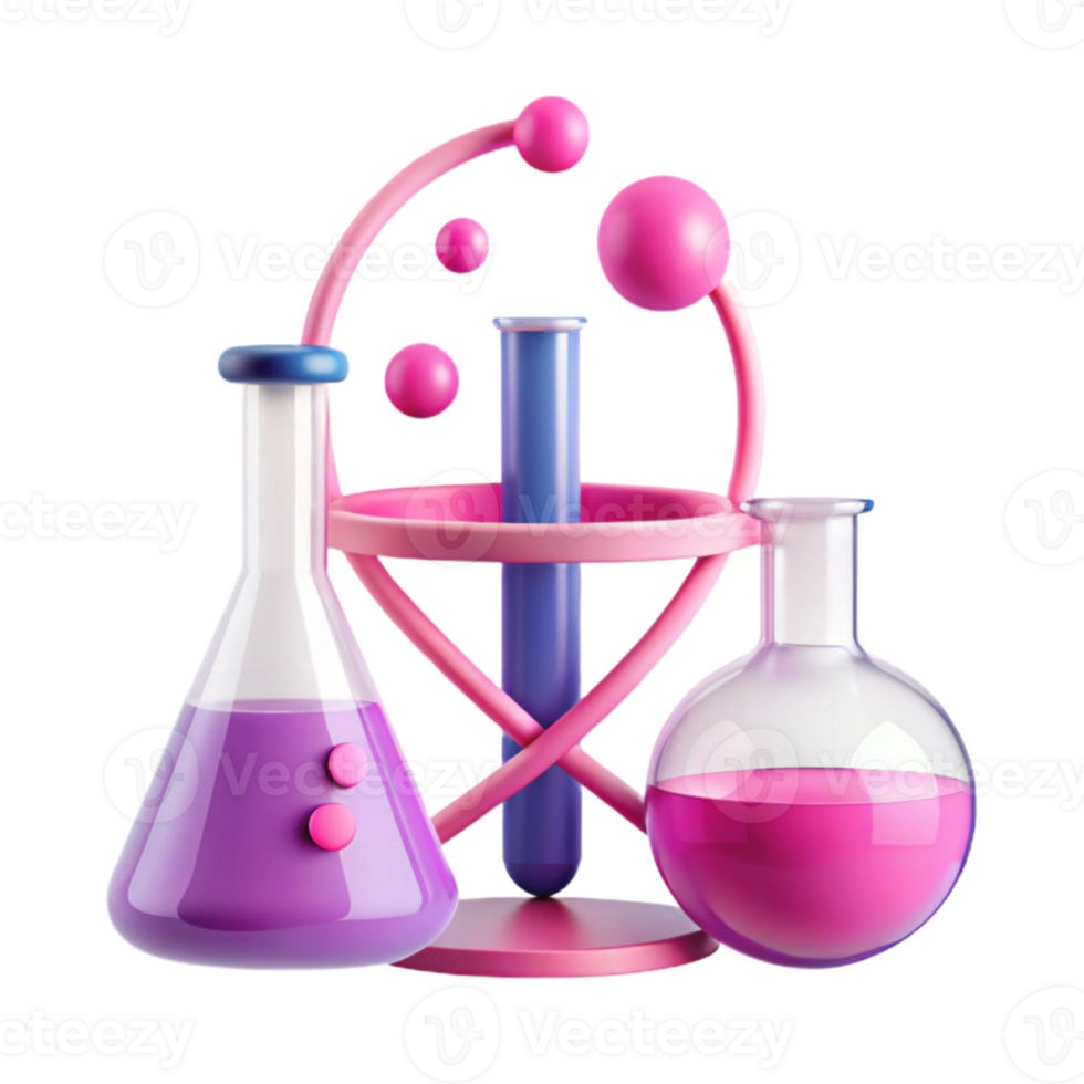 Science Lab Equipment Beaker, Test Tube, and Flask with Pink Liquid png