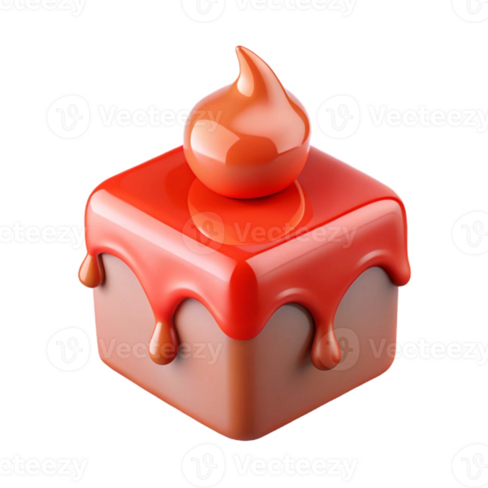 Dripping Red Glaze on a Square Cake with a Single Icing Swirl png