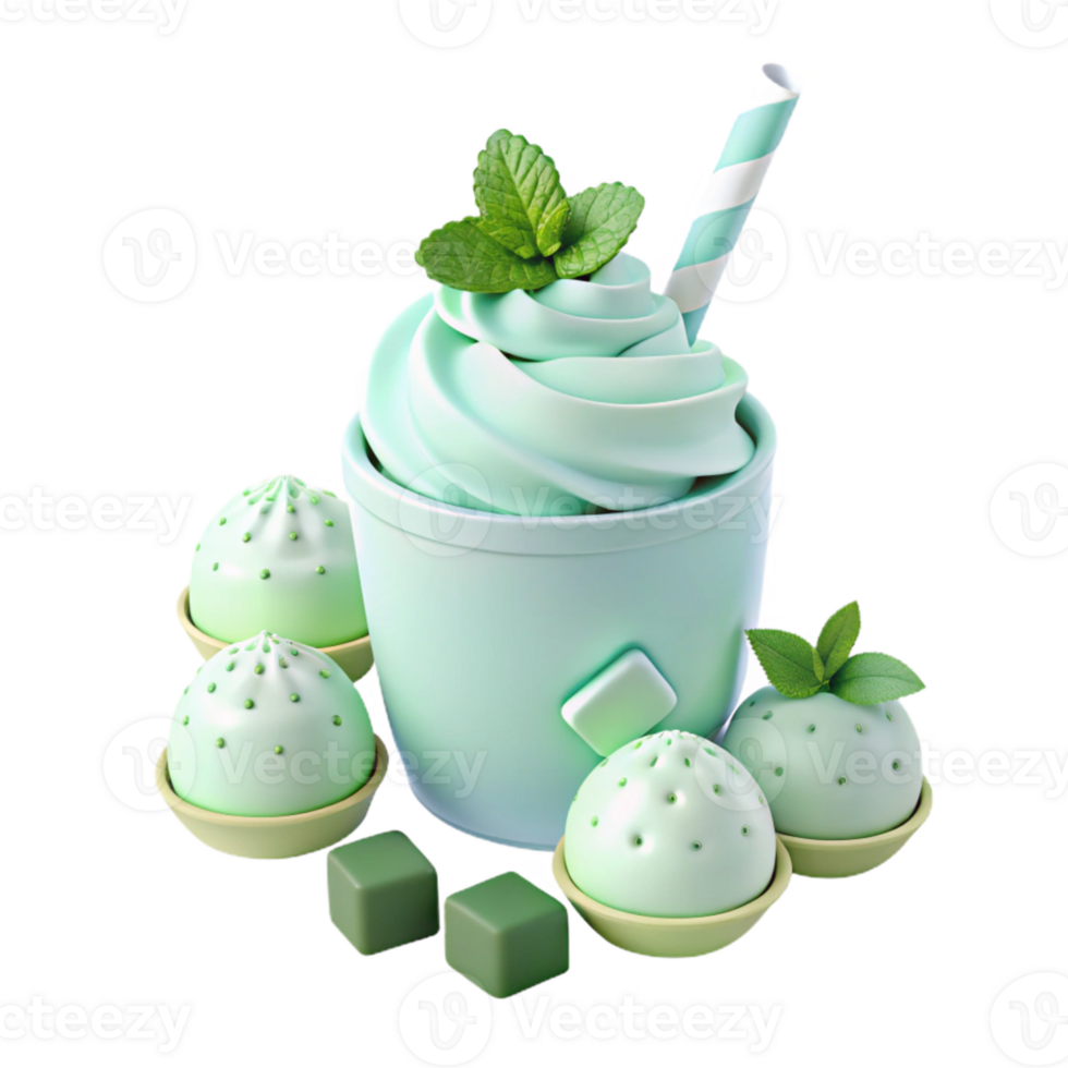 Mint Green Smoothie with Whipped Cream and Garnish png