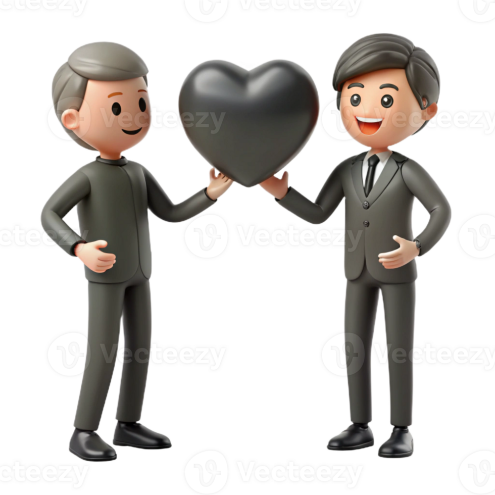 Two Businessmen Holding a Black Heart Symbol of Shared Values png