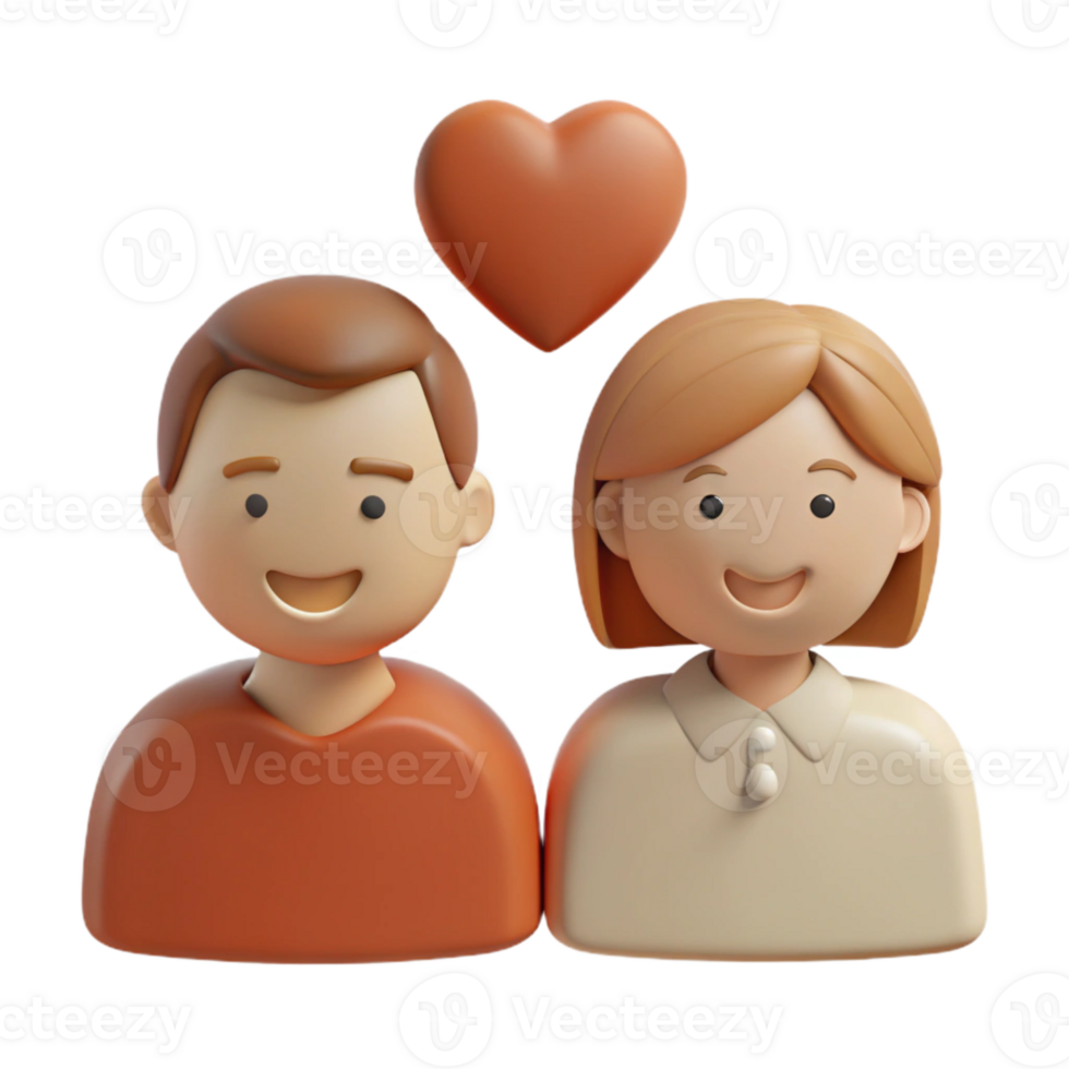 3D Cartoon Couple Illustration with Heart png