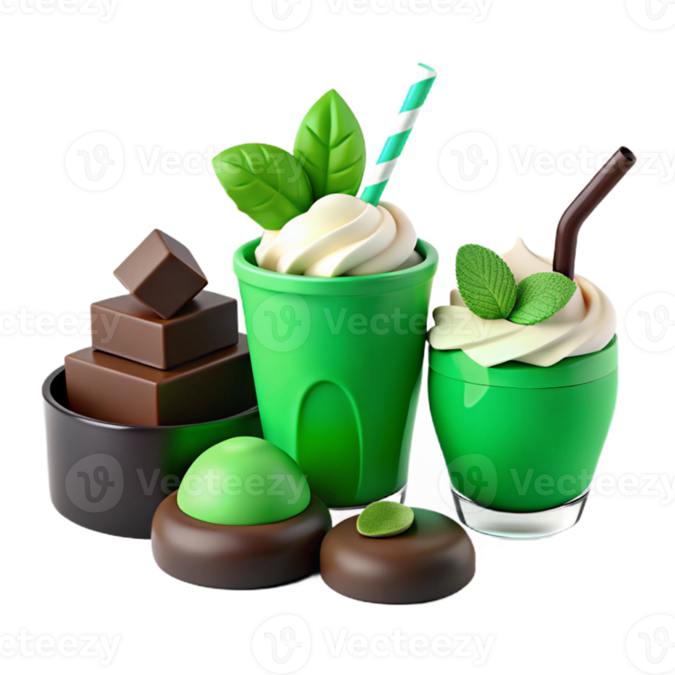 Mint Chocolate Chip Milkshakes and Chocolate Treats png