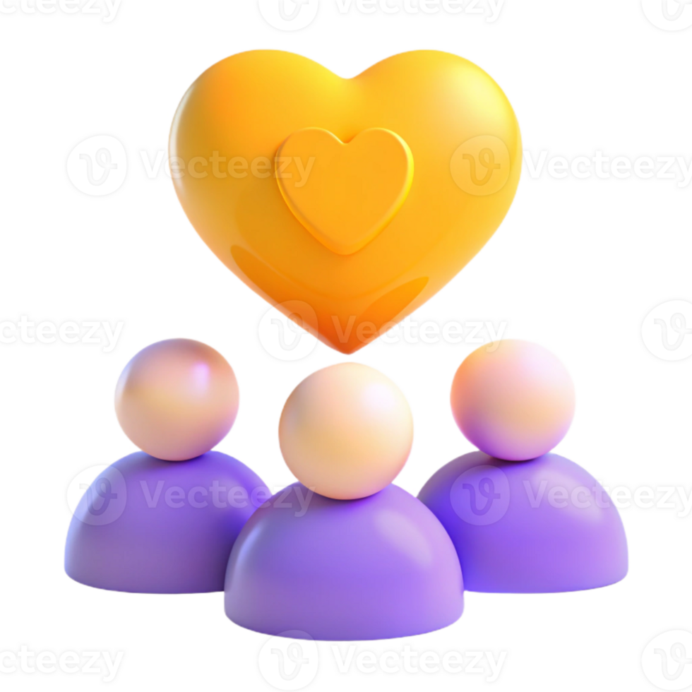 3D Rendered Illustration of Three People With a Heart Above Them png